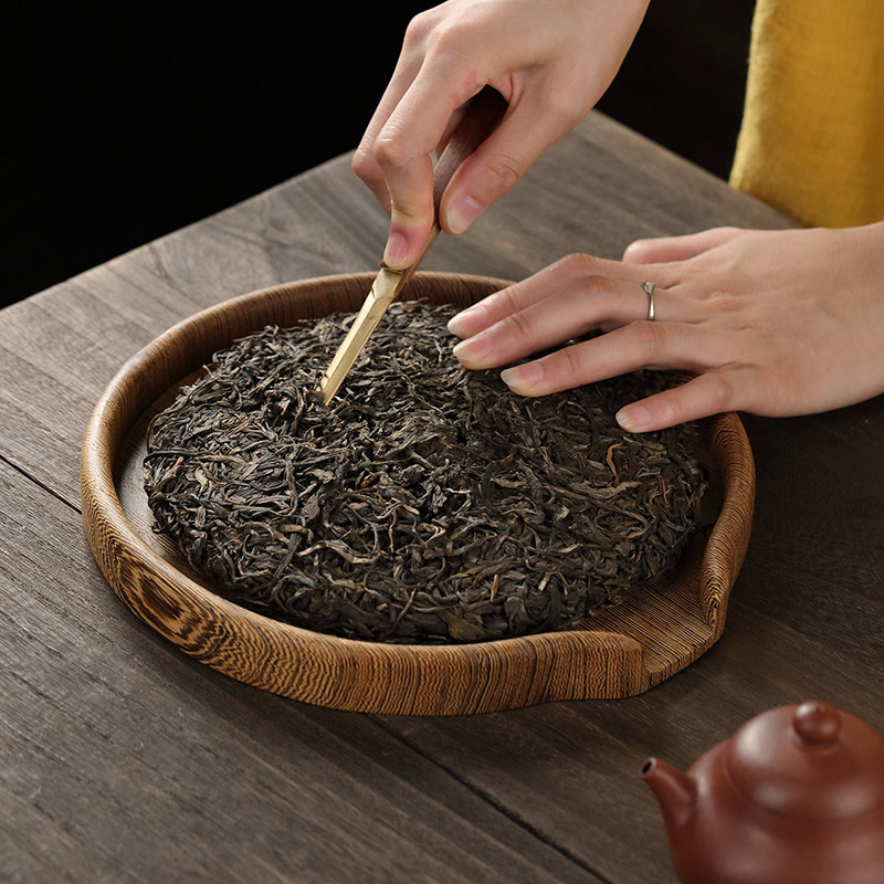 复古整块原木分茶盘鸡翅木圆形普洱开茶盘实木功夫茶道配件赏茶盘