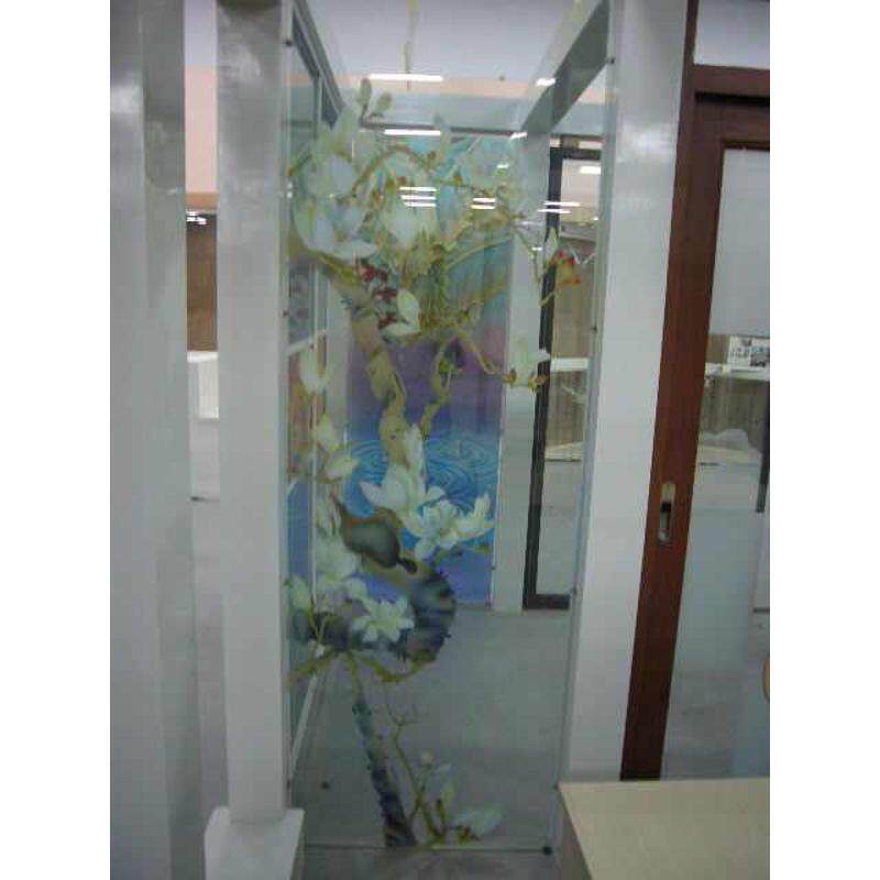 钢化艺术玻璃透明底玄关隔断雕刻玉兰花屏风芯手工来门了春雕花开