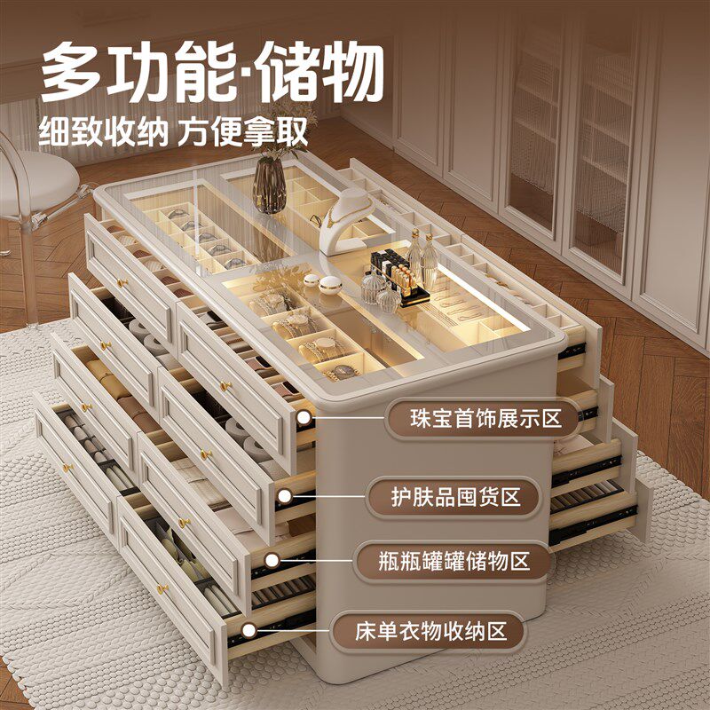 服装店衣帽间中岛台实木法式照相馆珠宝首饰展示柜抽屉式斗柜收纳