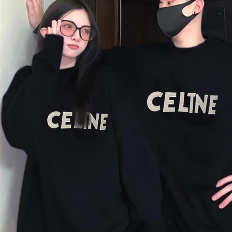 字母印花上衣情侣卫衣男女同款加绒加厚秋冬情侣装国潮卫衣圆领男