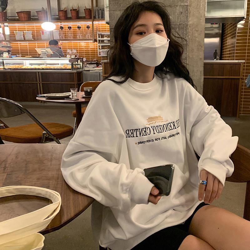 秋装宽松无帽卫衣女薄款韩版ins潮设计感bf慵懒风圆领长袖上衣服