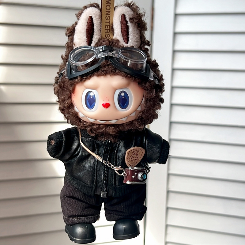 拉布布衣服17cm盾熊皮衣一二三代坐坐派皮夹克外套皮裙labubu娃衣