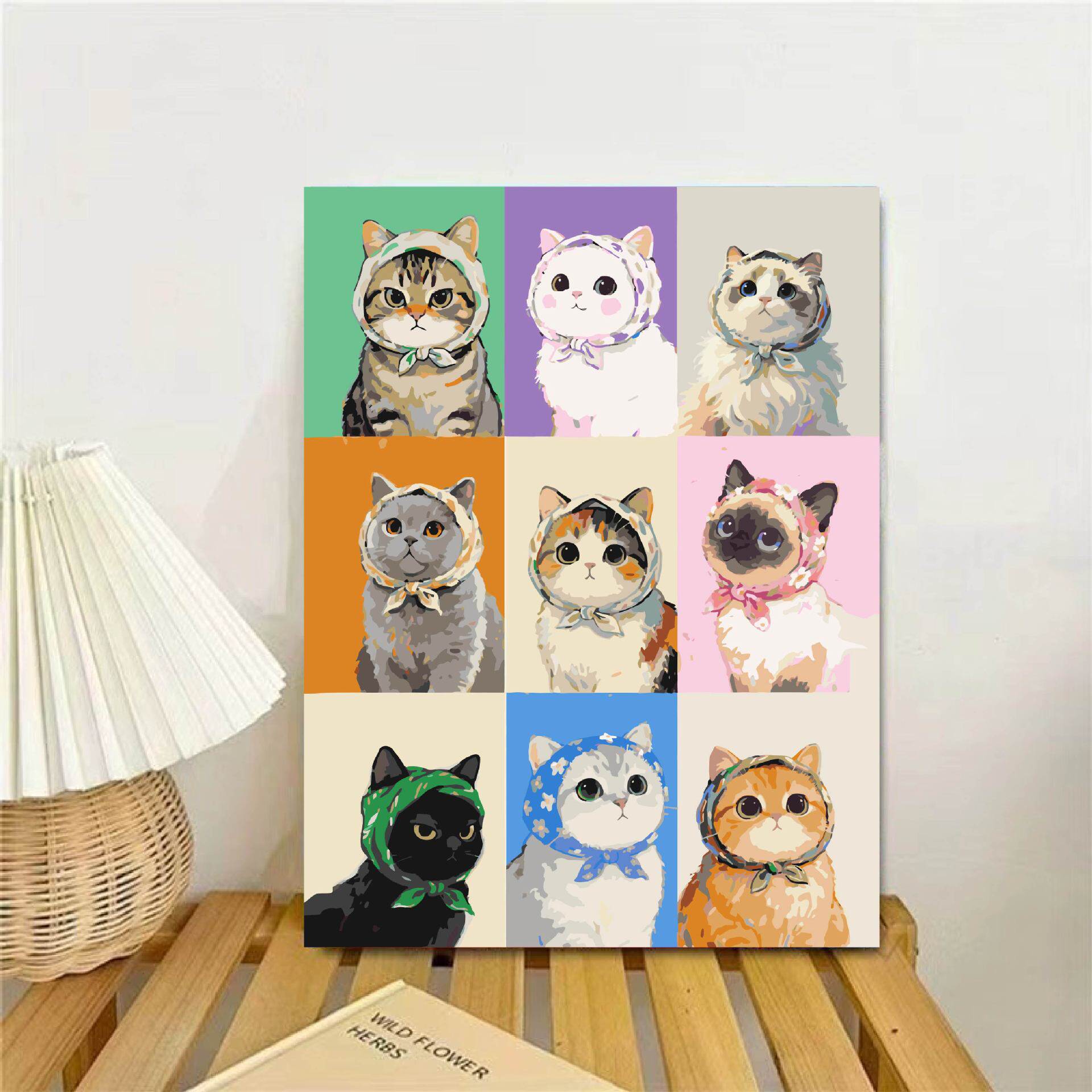 可爱小猫diy数字油画治愈系卡通动物手工礼物丙烯填色油彩画解压