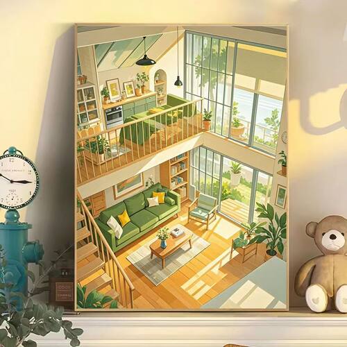 新款竹林小屋数字油画diy手工填色装饰画挂墙高颜值手绘生日礼物