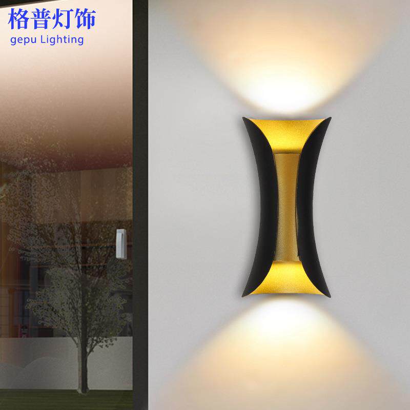 户外壁灯双头上下发光小蛮腰黑金LED庭院灯6W壁挂室外大门灯具
