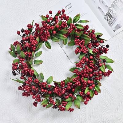 发财红浆果树枝藤条装饰花环圣诞花环客厅橱窗场景布置装饰花环