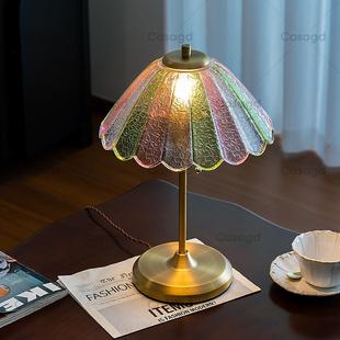 法式复蝶梦台灯中古30690彩色琉璃氛古感卧室头围美式轻奢装饰床