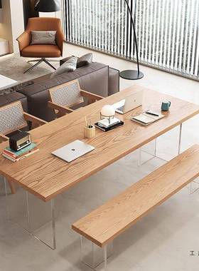 力白蜡木亚克实悬0浮书PPE桌家用木大板桌沙发后长条学习办公桌子