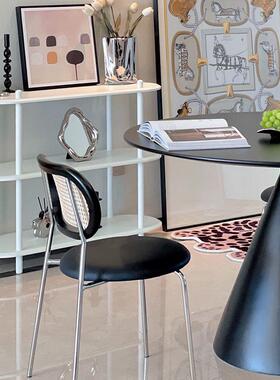 8V法式轻奢古藤编简中古餐椅家用意式黑色TIW简餐桌椅复极风单人