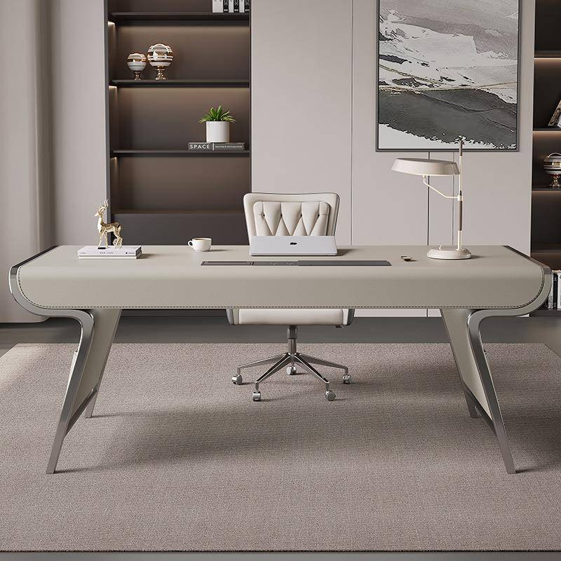 马实木书桌轻奢现代家用现代房设计书师办公桌意式极简鞍皮VLS脑