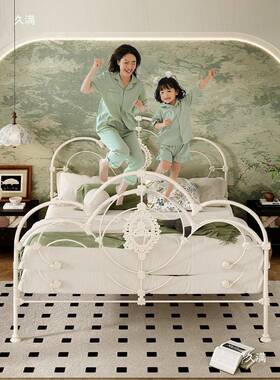 式复铁艺风床双人QMD铁架床欧式古单人用女孩卧室儿童奶油公法主