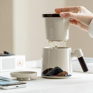 草木灰陶瓷茶水分离杯个人男士简约带盖过滤家用办公泡茶杯子