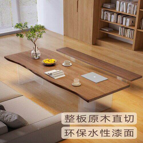 实66悬浮亚克力去客大厅化长书桌电脑桌木家用作台茶餐桌椅组条合