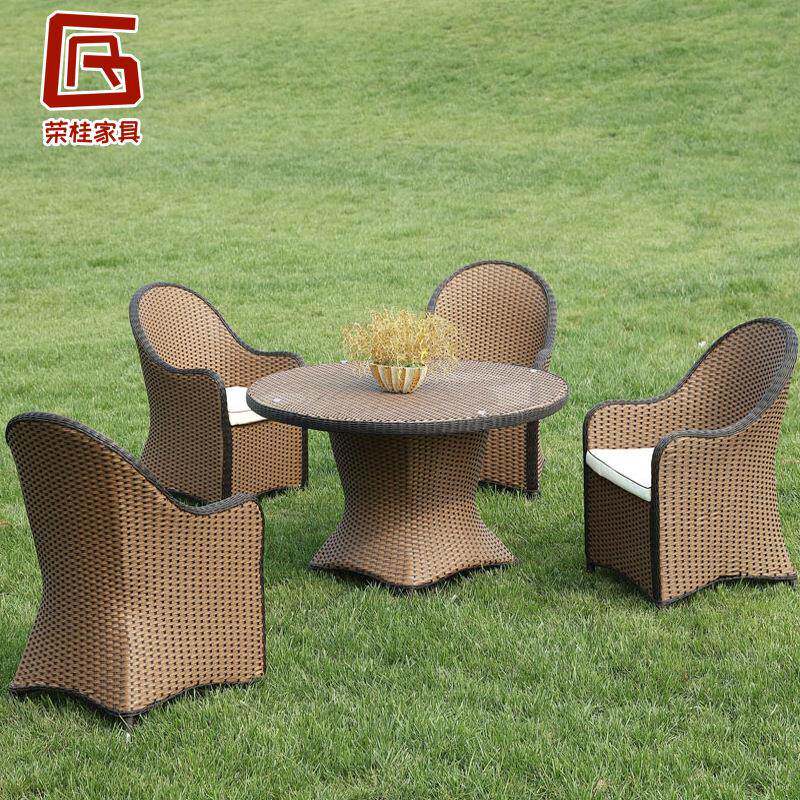 厂家户外休闲家具藤编桌椅五件套圆形编藤茶几藤椅
