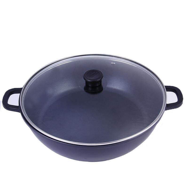 厂家直供铝制黑色韩式火锅压铸双耳 汤锅厨房锅具复底浅汤不粘锅