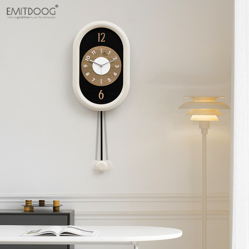EMITDOOG免打孔奶油风挂钟客厅现代简约家用时钟表挂墙202新款