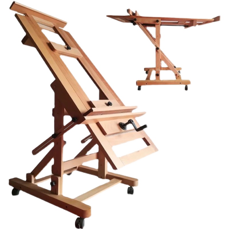 德国榉木制摇杆高档大画架油画架带轮国画架展示架升降画架