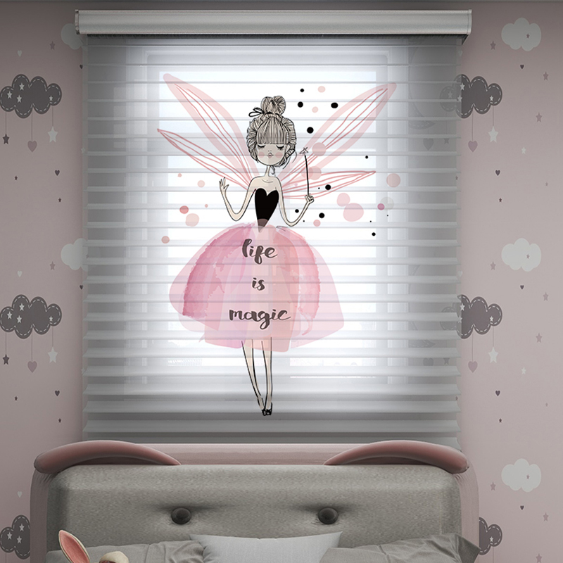 伊美芬免打孔香格里拉帘儿童房卧室柔纱帘遮光升降卷帘窗帘百叶帘