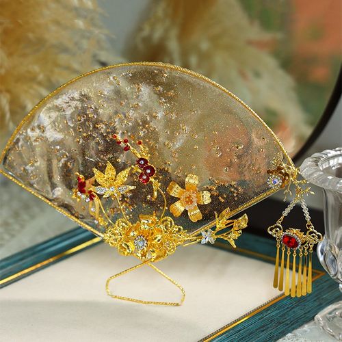 中式新款水晶新娘手持团扇子复古百搭扇子龙凤褂秀禾服汉服配饰品