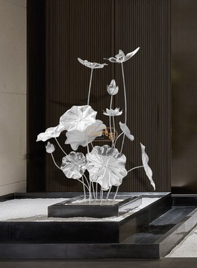 不锈钢荷花雕塑金属摆设庭院水景落地摆件酒店水池定制荷叶装饰品