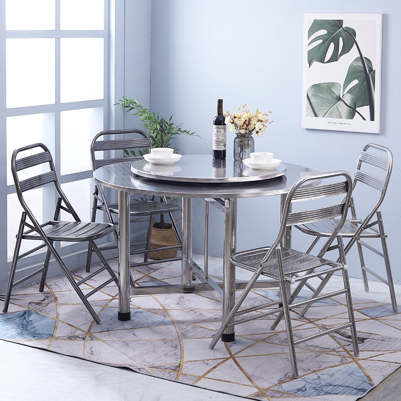 不锈钢折叠圆桌子饭馆转盘桌餐厅饭店宴会桌家用大圆餐桌食堂饭桌