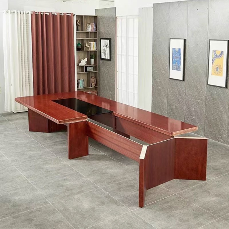 懿德会议桌办公洽谈接待大会议桌简约现代实木皮办公桌油漆会议桌