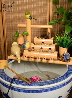 竹子流水摆件鱼缸石槽循环水取代氧气泵过滤器喷泉竹筒水车流水器
