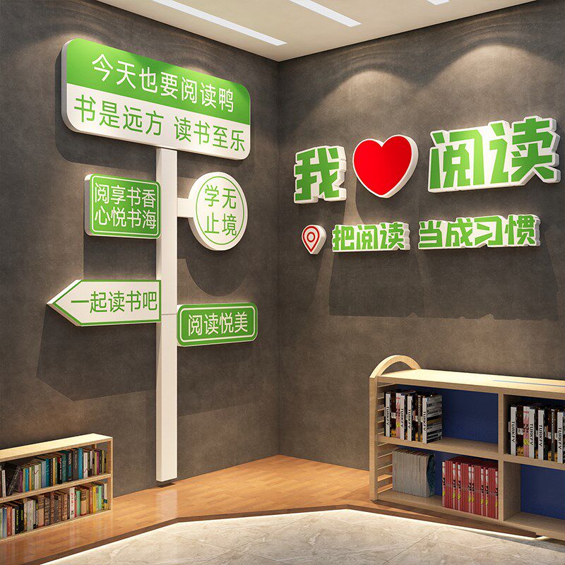 图书角布置装饰儿童阅读区绘本馆提示牌墙面环创览吧室文化互动贴