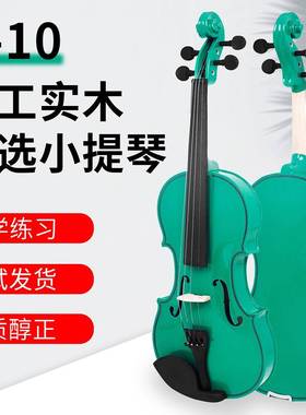 4/4绿色普及小提琴儿童初学练习成人演奏提琴V-10实木小提琴