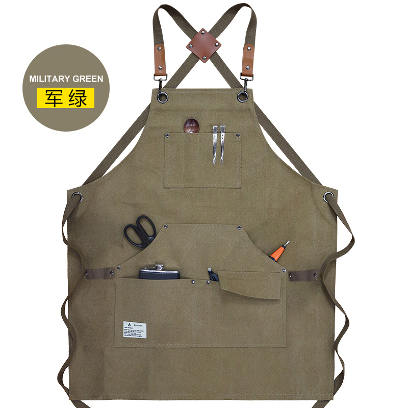 咖啡师围裙男士耐磨园艺定制画画理发师牛仔防水油画围裙工作服女