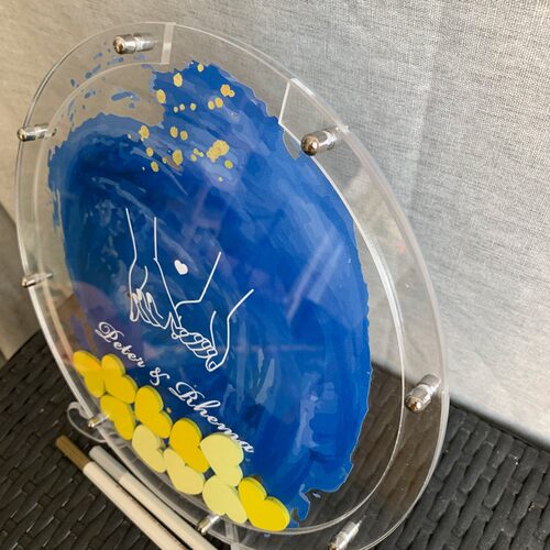 稻草兔兔结婚礼签到板本框抖音签名册本创意圆形蓝色金色海洋星空