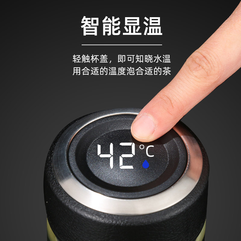 匡迪华象双层玻璃杯便携车载加厚智能测温显泡茶水杯大容量750ml