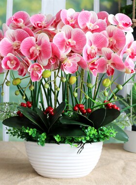 仿真花3D手感PU蝴蝶兰套装室内客厅餐厅装饰花摆设电视柜假花摆件