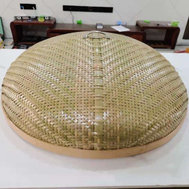 手工竹编圆形餐桌菜罩带手把饭罩家用餐桌台盖防蝇防尘竹篮竹盖子