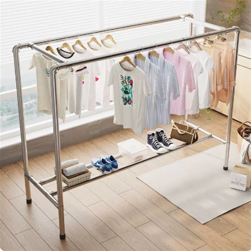 钢管晾衣架落地加粗家用阳台卧室挂衣架镀锌管双杆加厚晒衣架子新