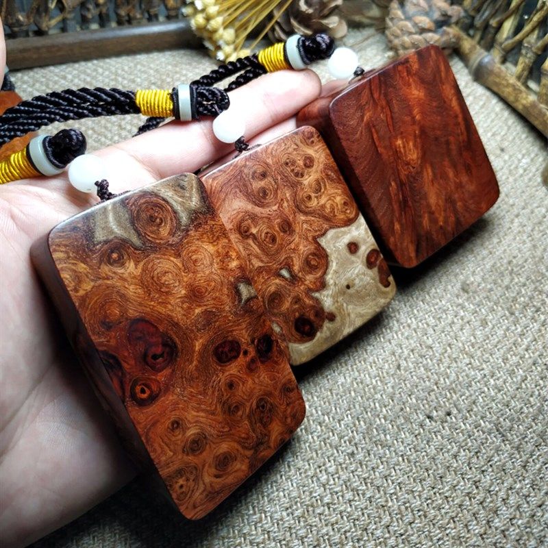 红木平安牌手把件 缅甸花梨木瘤挂件瘿木瘤疤 男女士木质把玩件