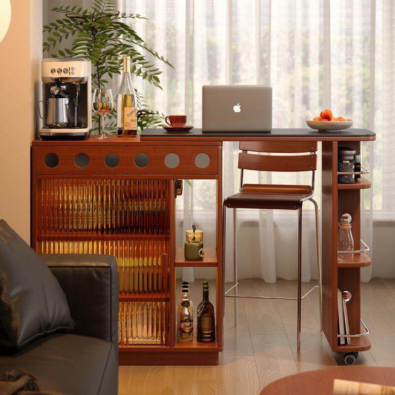 吧台实木桌子一体岛台阳台家用休闲隔断客厅伸缩小户型沙发边柜