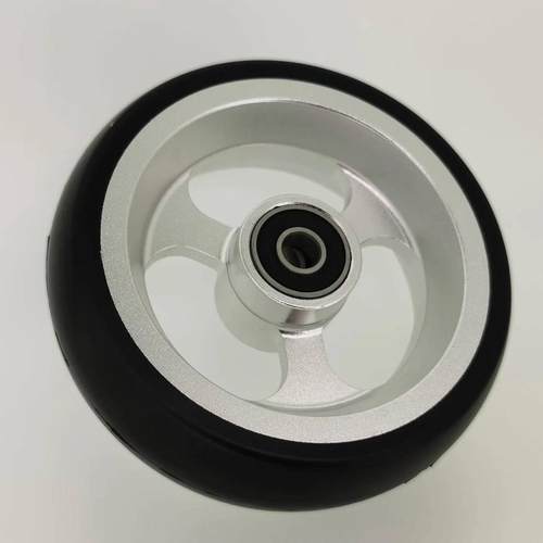 轮椅配件前轮带轴承4寸5寸万向轮PU实心轮铝合金材质