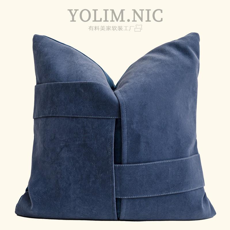 设计师创意深蓝色背带款抱枕沙发大靠垫现代简约样板间高档靠枕套