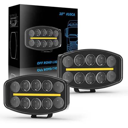 10寸led汽车工作 灯白黄双光透镜方形椭圆卡车货车驾驶灯改装车灯