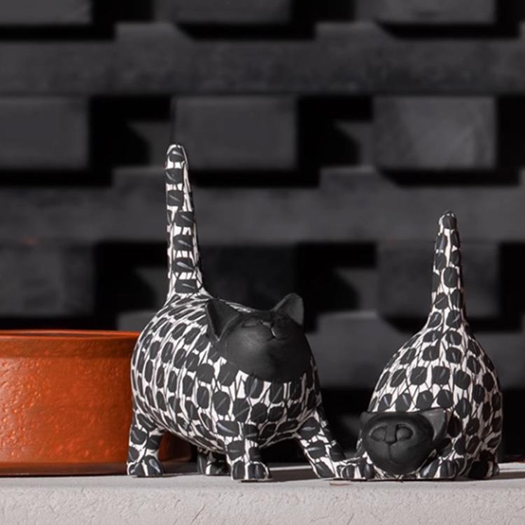 现代简约黑白创意小猫咪摆件桌面家居样板间客厅书房软装饰品