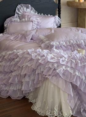 梦幻紫色夹棉床盖款天丝四件套夏季丝滑仙气被套裸睡公主风2m床品