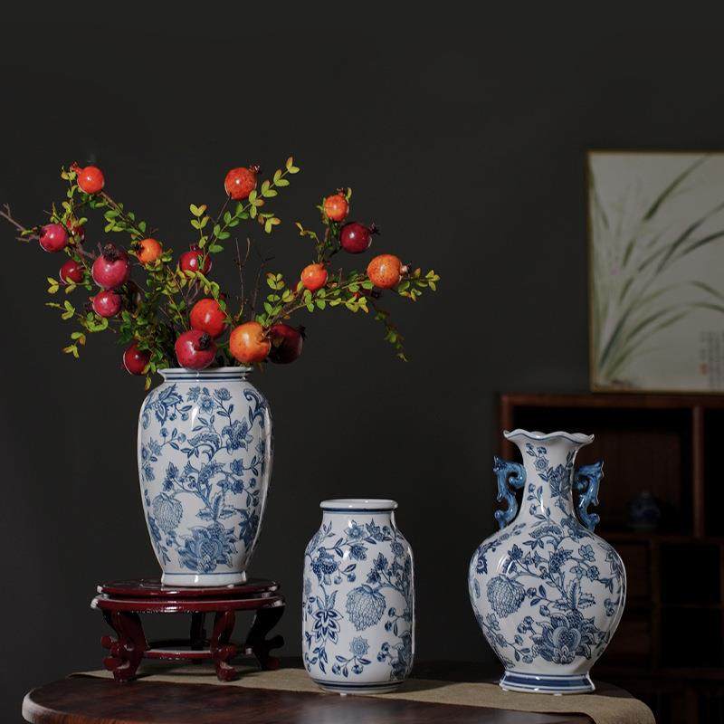 新中式青花陶瓷花瓶手绘裂纹釉复古客厅家居软装样板房水培插花瓶