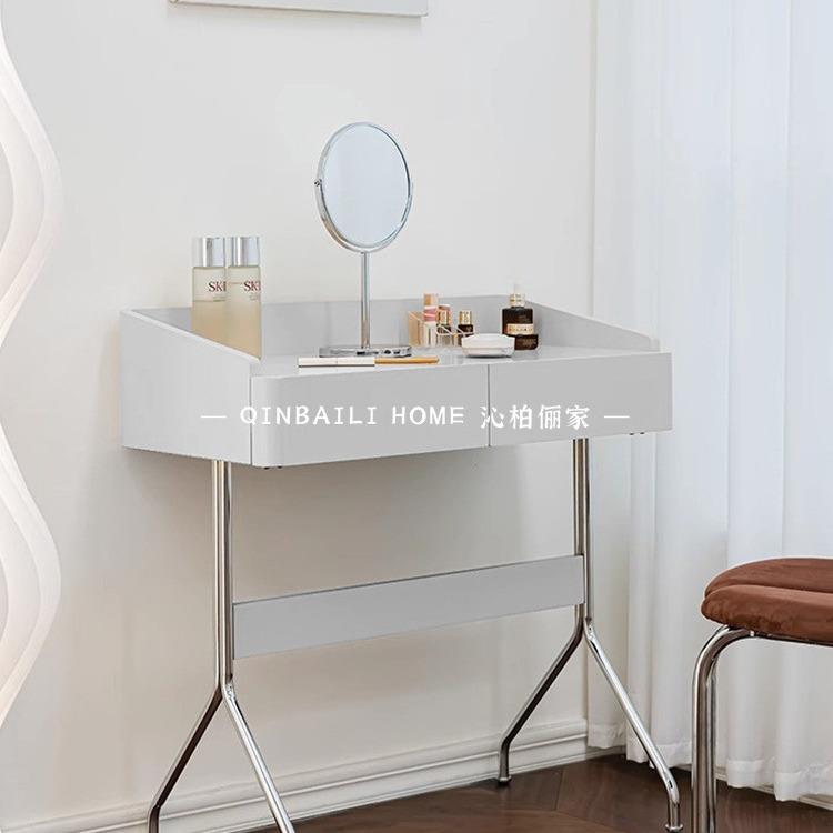奶油风梳妆台现代简约小户型卧室不锈钢带抽屉化妆桌家用收纳桌子