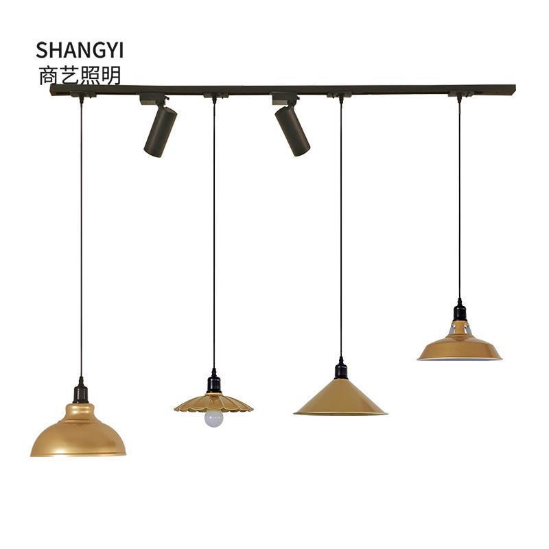 商用金色吊灯店铺轨道灯烧烤火锅店灯具创意个性轨道式射灯路轨灯