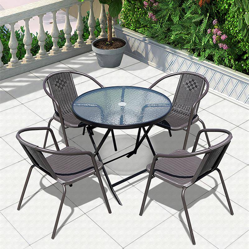 户外桌椅露天庭院阳台小桌子防水仿藤椅休闲奶茶店室外茶桌椅组合