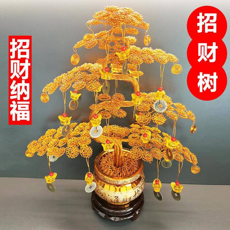 铜丝编织工艺品盆景造型铝丝摆件发财树摇钱树铝线纯手工客厅摆件