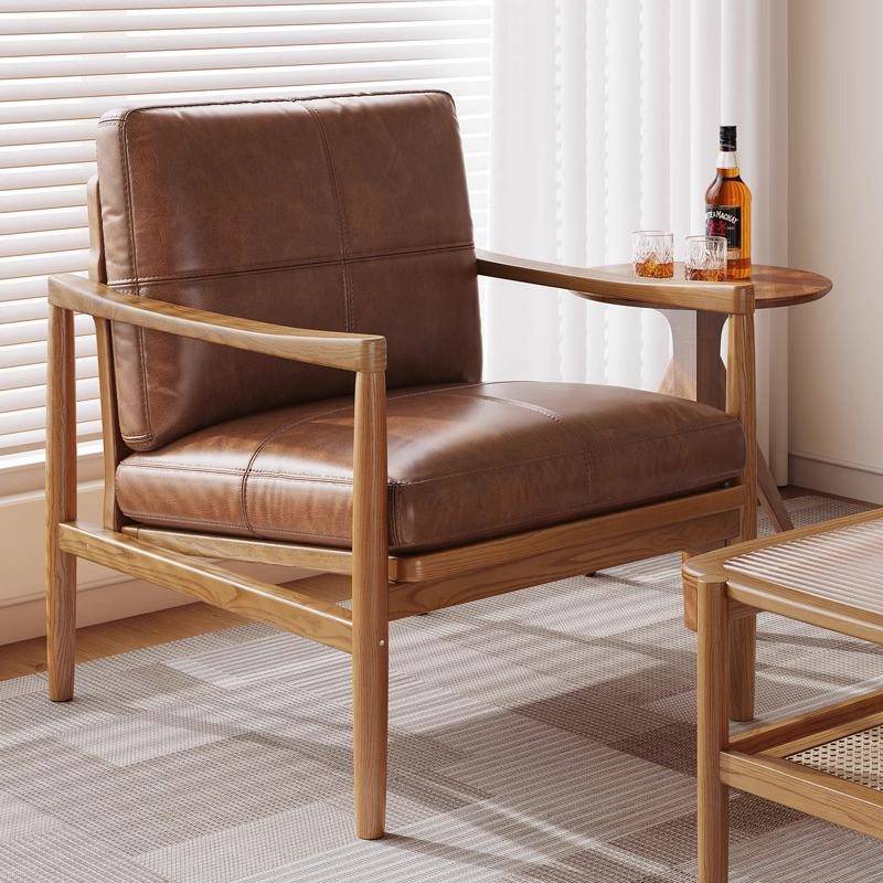 实木沙发椅家用客厅休闲懒人椅复古单人扶手椅阳台懒人沙发汉克椅