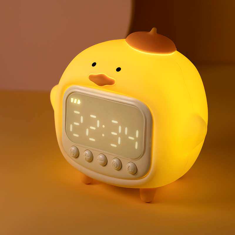 抱抱鸭闹钟夜灯一体小夜灯带时间智能儿童充电学生用创意电子时钟