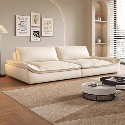 帆船皮艺沙发客厅小户型轻奢现代简约直排意式实木双人皮沙发弹簧